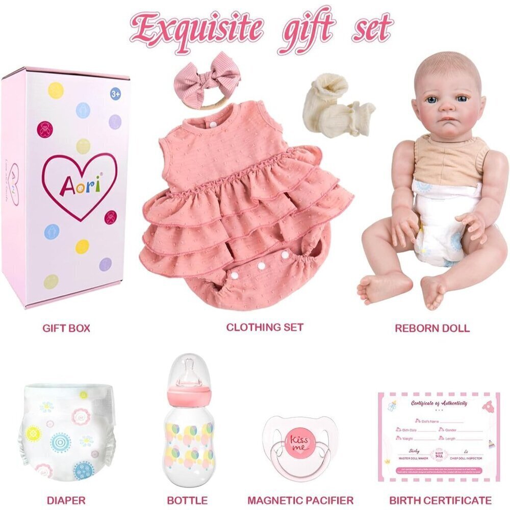 🆕20inch Soft Cloth Body Newborn Baby Poseable Limbs Pink Dress Baby Girl - Picture 7 of 7